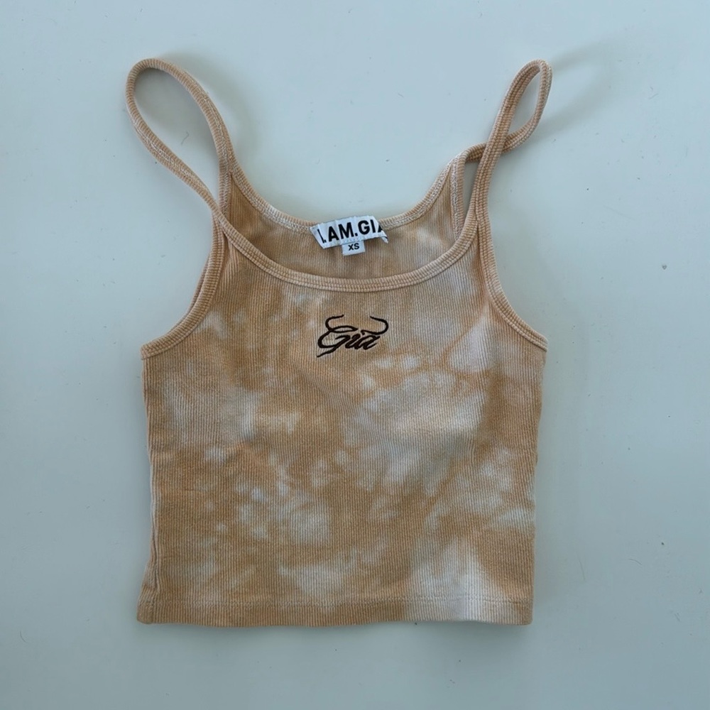 I AM GIA tan tie dyed brown tank